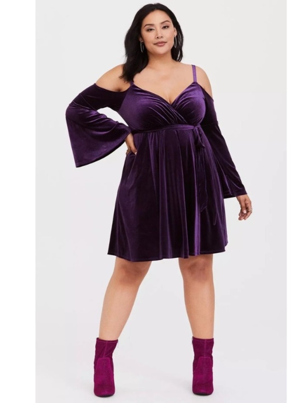 Torrid Purple Velvet Cold Shoulder Surplice Mini Dress